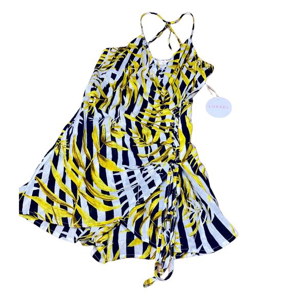 Luxxel Romper Leaf Print Yellow Black White Stripe Women's Size Small - Picture 8 of 12